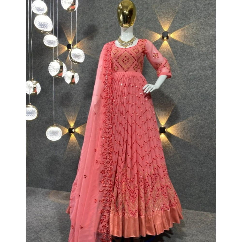 Fox Georgette With Embroidery 9MM Sequence Work With Full Sleeves Gown 