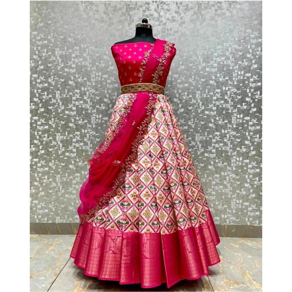 Pure Silk Zari Patola Lehanga with Blouse Along With Embroidery Work Dupatta 