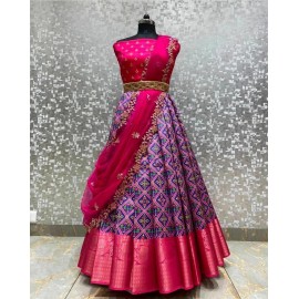 Pure Silk Zari Patola Lehanga with Blouse Along With Embroidery Work Dupatta 