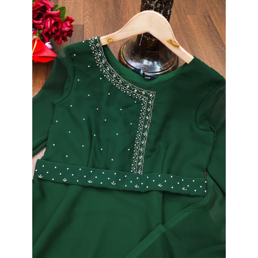 Green Pure Khatale Gown With Belt 