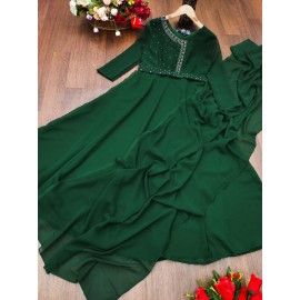 Green Pure Khatale Gown With Belt 