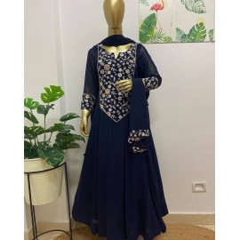 Georgette Embroidery Work Full gown With long Dupatta 