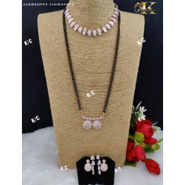Rose Gold Pendant Mangalsutra With Rose Gold Diamond Necklace Combo