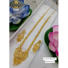 Beautiful Design One Gram Gold Long Necklace Set Design L-1