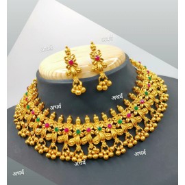 Beautiful Golden Necklace With Earrings  Design C