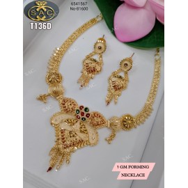Beautiful Design One Gram Gold Short Necklace With Earrings Design N-1 