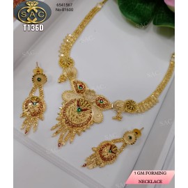 Beautiful Design One Gram Gold Short Necklace With Earrings Design N-2
