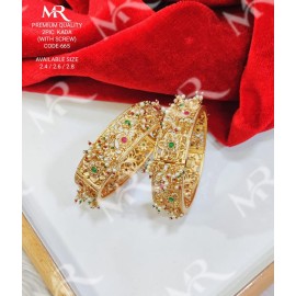 Beautiful Moti and Colourful Diamond Design Premium Quality Two Pic Kada 