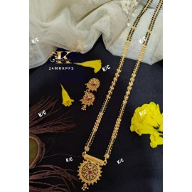Long Micro Plated Beautiful Design Traditional Mangalsutra Woth Earrings Design D-1
