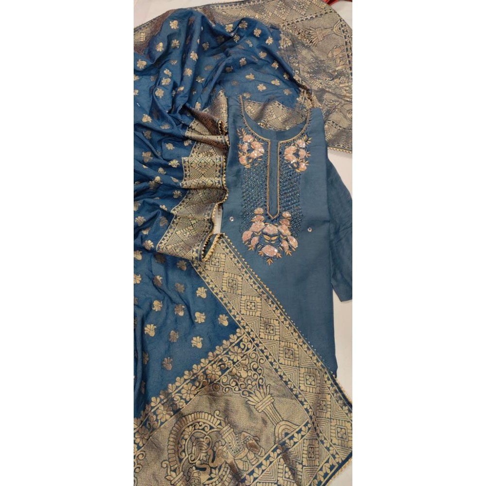 Muslin Silk Heavy Embroidery Kurtis With Dupatta 