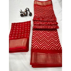 Golden Zari Weaving Zig Zag Border Soft Cotton Slub 