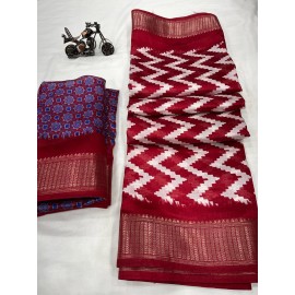 Golden Zari Weaving Zig Zag Border Soft Cotton Slub 