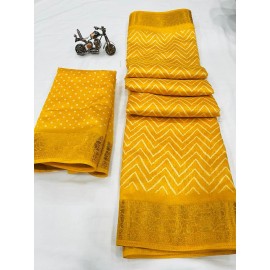 Golden Zari Weaving Zig Zag Border Soft Cotton Slub 