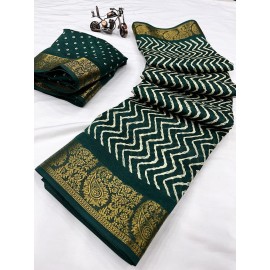 Golden Zari Weaving Zig Zag Border Soft Cotton Slub 