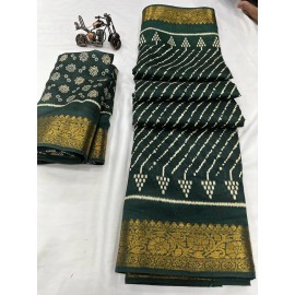 Golden Zari Weaving Zig Zag Border Soft Cotton Slub 