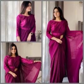 Soft Zomato Two Ton Shade Silk Saree with Ready Mend Blouse 