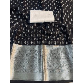 Kanchi Orgenza Jacquard Foil Pigment Full Work Sarees