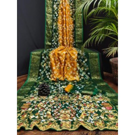 Pure Bandhej Silk ,Zari Embroidery Work Pallu with Beautiful Design Sarees 