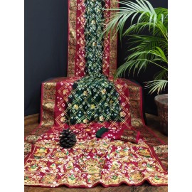 Pure Bandhej Silk ,Zari Embroidery Work Pallu with Beautiful Design Sarees 