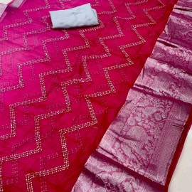 Beautiful Naylon Organza Jacquard Full Multi Embroidery Work Sarees 