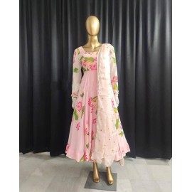 Featuring Printed Georgette Gown With Embroidery Dupatta 