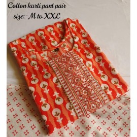 Cotton Kurti With Matching Pant Yoke Embroidery 