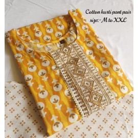 Cotton Kurti With Matching Pant Yoke Embroidery 