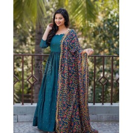 Featuring Solid Georgette Full Gown With Dupatta 