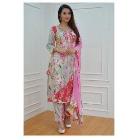 Pure Rayon Cotton With Embroidery Work On Neck Full Dress