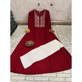 Rayon Embroidery work Red colour Dress