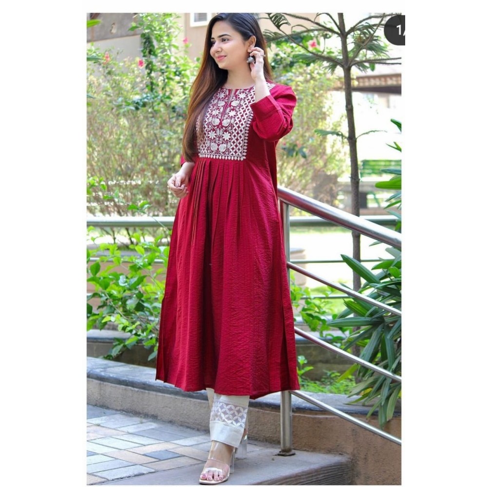 Rayon Embroidery work Red colour Dress