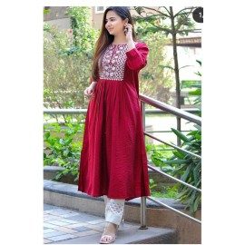 Rayon Embroidery work Red colour Dress