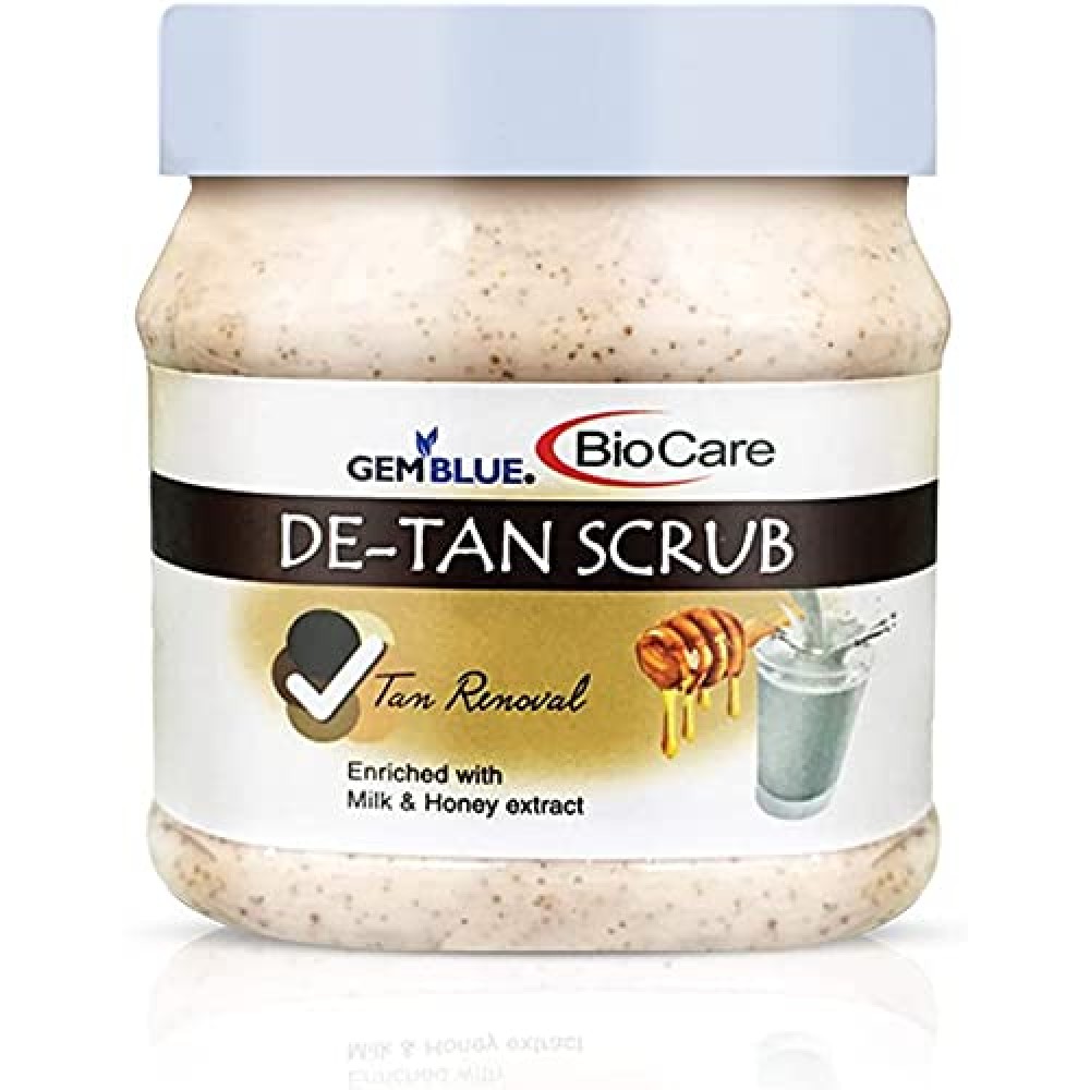 GEMBLUE BioCare Detan Tan Removal Scrub for Face and Body enriched with Milk and honey Extract (500 ML)