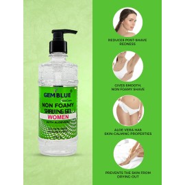 Gemblue Biocare Shaving Gel | Non Foamy Extra Sensitive Formula with Pure Essential Oils | Fresh Refreshing Shaving Essential (Aloe vera Shaving Gel for Women, 500gm Pack of 1)