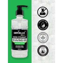 Gemblue Biocare Shaving Gel for Men Non Foamy Extra Sensitive Formula with Pure Essential Oils Fresh Refreshing Shaving Essential Suitable for All Skin Types (Regular Shaving Gel, 500g Pack of 1)