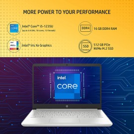 HP 14s, 12th Gen Intel Core i5 16GB RAM/512GB SSD 14-inch(35.6 cm) Micro-Edge, FHD Laptop/Intel Iris Xe Graphics/Alexa/Dual Speakers/Win 11/Backlit KB/MSO 2021/1.41 Kg, 14s-dy5005TU