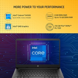 HP 14s, Intel Celeron N4500, 8GB RAM/256GB SSD 14-inches/35.6 cm HD, Micro-Edge Display/Alexa Built-in/Windows 11/Intel UHD Graphics/Dual Speakers/ MSO 2021/1.46 Kg, 14s-dq3037tu