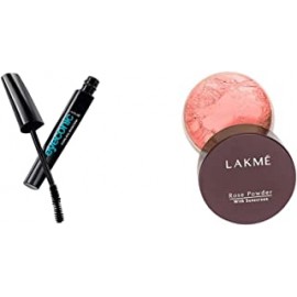 Lakme Eyeconic Lash Curling Mascara, Black, 9ml and Lakme Rose Face Powder, Warm Pink, 40g