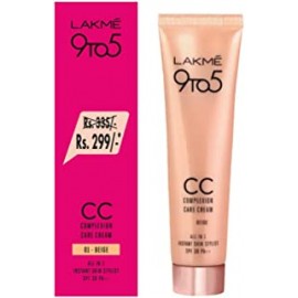 LAKMÉ 9 to 5 CC Cream, 01 Beige, Light Face Makeup with Natural Coverage, SPF 30 - Tinted Moisturizer to Brighten Skin, Conceal Dark Spots, 30g