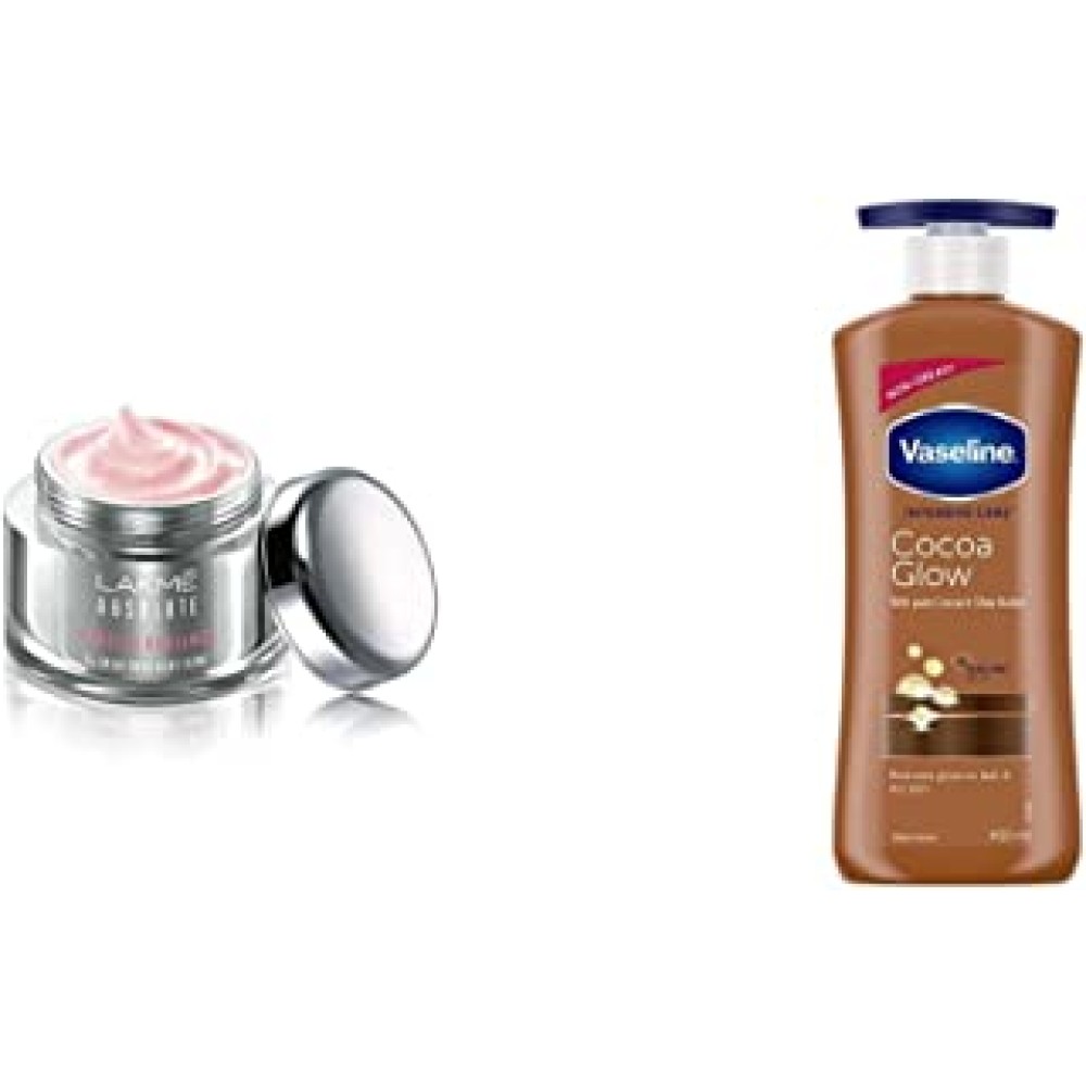 Lakmé Absolute Perfect Radiance Skin lightening/Brightening Night Creme 50 g And Vaseline Intensive Care Cocoa Glow Body Lotion, 400 ml