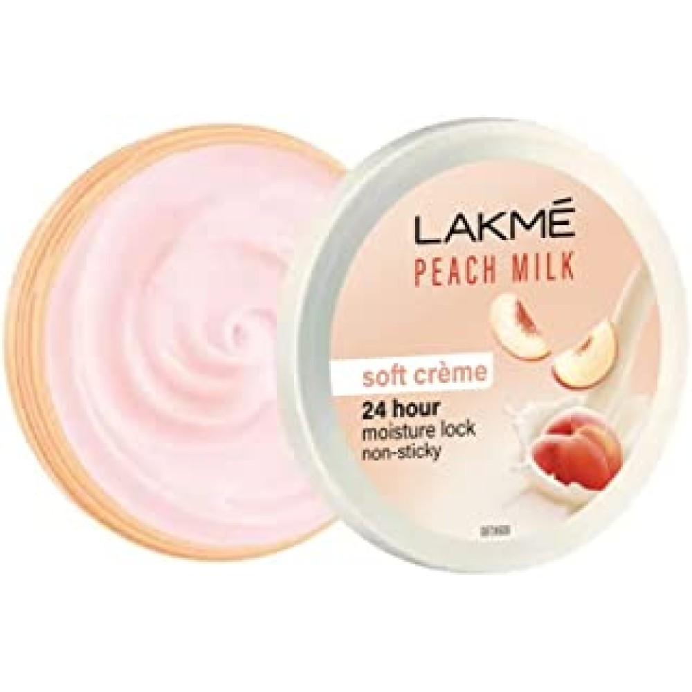 Lakme Peach Milk Soft Crème Moisturizer for Face 100 g, Daily Lightweight Whipped Cream with Vitamin E for Soft, Glowing Skin - Non Oily 24h Moisture