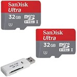 SanDisk 64GB (32GB x2)MicroSD HC Class 10 UHS-1 SDSDQUA-032G Ultra Fast Speed Memory Card with SoCal Trade, Inc. USB 3.0 MicroSD & SD Memory Card Reader
