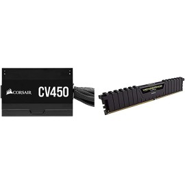 Corsair Vengeance LPX 16GB (1x16GB) DDR4 3200MHZ UDIMM C16 Desktop RAM Memory Module & CV450, CV Series, 80 Plus Bronze Certified, 450 Watt Non-Modular Power Supply - Black