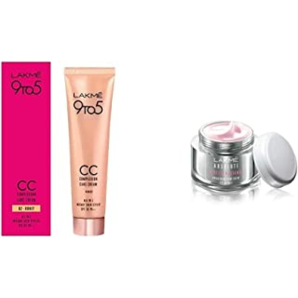 Lakme9 to 5 Complexion Care CC Cream, Honey, 30g And Lakme Absolute Perfect Radiance Skin Brightening Day Creme, Light, 50g
