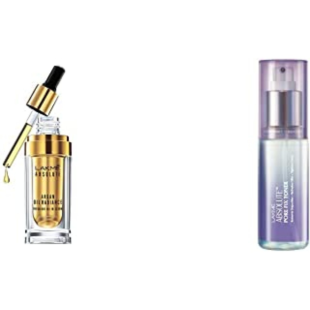 Lakme Absolute Argan Oil Radiance Overnight Oil-in-Serum, 15ml And Lakme Absolute Pore Fix Toner, 60ml