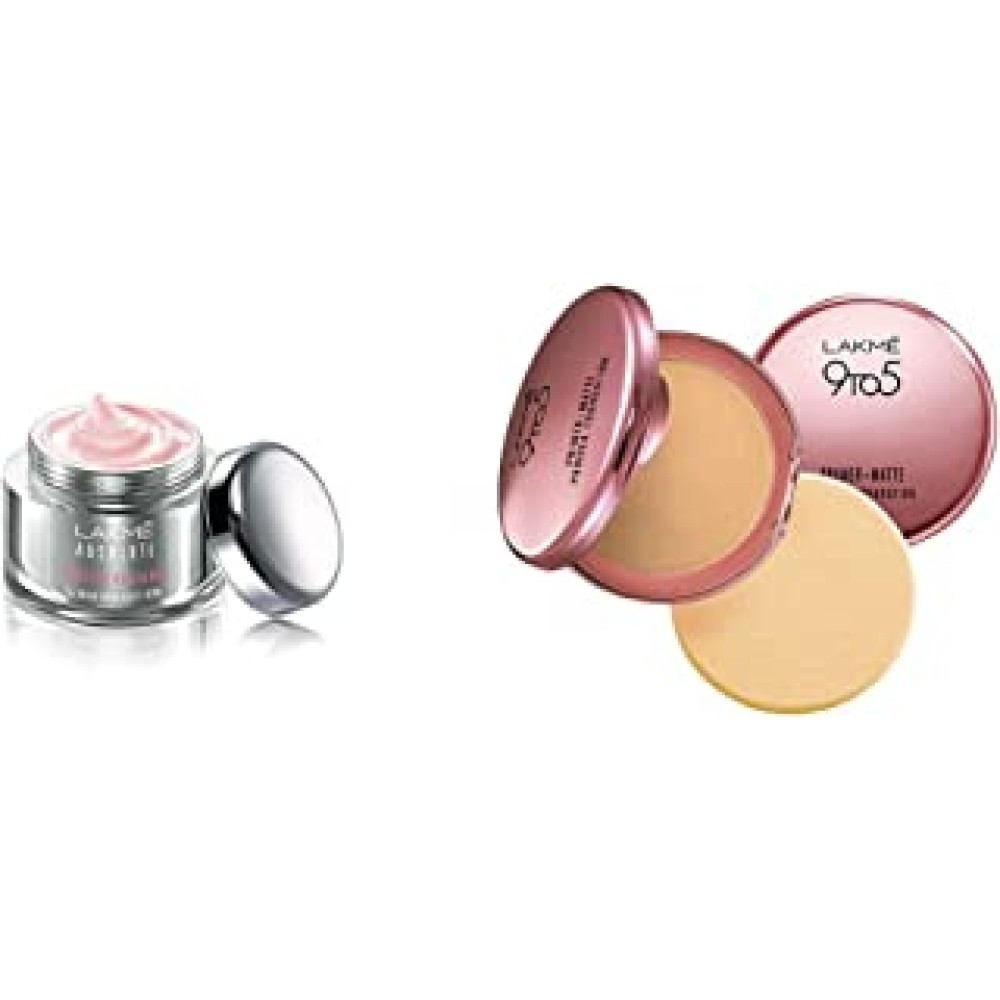 Lakmé Absolute Perfect Radiance Skin lightening/Brightening Night Creme 50 g And Lakmé 9 to 5 Primer with Matte Powder Foundation Compact, Ivory Cream, 9g