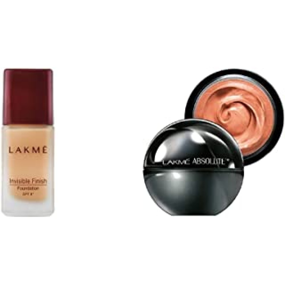 LAKMÉ Invisible Finish SPF 8 Foundation, Shade 01, 25ml and Absolute Skin Natural Mousse, Rose Fair 02, 25g