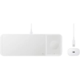 Samsung Electronics Wireless Charger Trio, Qi Compatible - Charge up to 3 Devices at Once for Galaxy Phones, Buds, Watches, and Apple iPhone Devices (White)