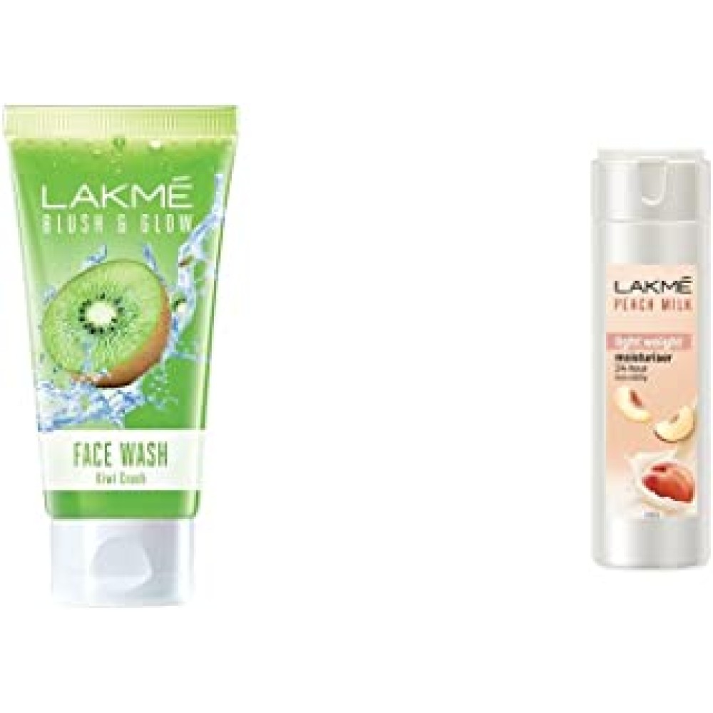 Lakme Blush & Glow Kiwi Freshness Gel Face Wash, with Kiwi Extracts, 100g And Lakme Moisturizer Body Lotion, Peach Milk, 200ml