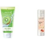 Lakme Blush & Glow Kiwi Freshness Gel Face Wash, with Kiwi Extracts, 100g And Lakme Moisturizer Body Lotion, Peach Milk, 200ml